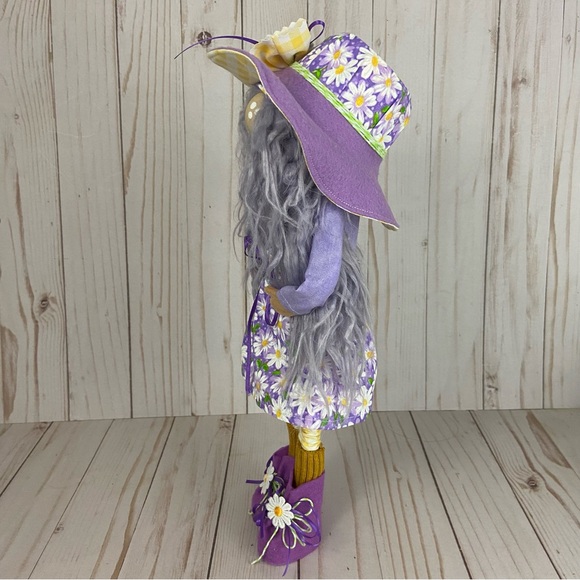 Handmade Girl Gnome Daisy Print Lavender Faux Fur Gingham Spring Cottagecore - Picture 9 of 12